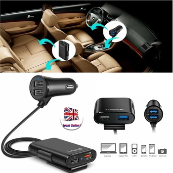 4 Port Automobilinis Įkroviklis Multi USB Keleivių Automobilinis Įkroviklis QC 3.0 Priekinės galinės Sėdynės Adapteris Universalus Įkrovimo USB Įkroviklius IPhone GPS
