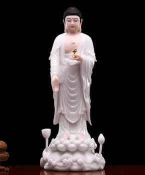 48cm didelis aukštos klasės jade Amitabha Sakyamuni RU LAI budos statula Azijos šeimos saugos sveikas apsauga, NAMŲ Šventovė, Skulptūra