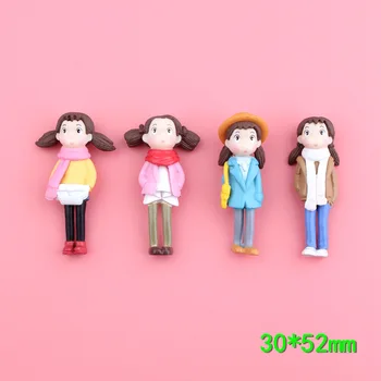 4pcs 30*52MM Mix PVC animacinių filmų lėlės dervos figūrėlė mergina pakabukai micro kraštovaizdžio paveikslas ornamentu papuošalai 