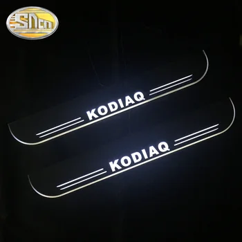4PCS Akrilo Dinaminis LED Sveiki Pedalą Automobilis Nusitrinti Plokštė Pedalo Durų Slenksčio Dėl Skoda Octavia Greitai Puikus Fabia VRS Kodiaq