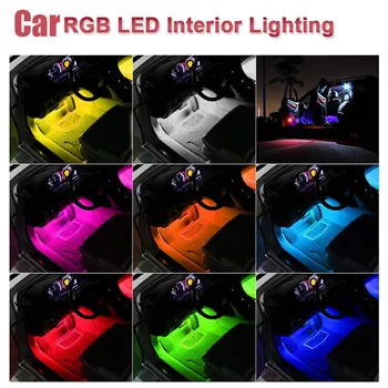 4pcs Automobilių RGB LED Juostelės Šviesa LED Juostelės Žibintai Spalvos Automobilį, Dekoratyvinis Stilius, Atmosfera, Žibintus, Automobilio Salono Lemputė Su Nuotolinio 12V