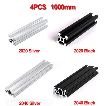 4pcs/daug Vandeniui 1000mm 2020 2040 Aliuminio Štampavimo Profilis, Sidabro arba Juodos Spalvos