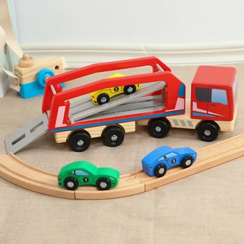 4Pcs Medinis Dviaukštis Sunkvežimių Žaislas Transporto Vežėjo Sunkvežimių Modeliavimas Žaislas Automobilio Modelį Vaikams Medinis Žaislas, Žaislai Vaikams