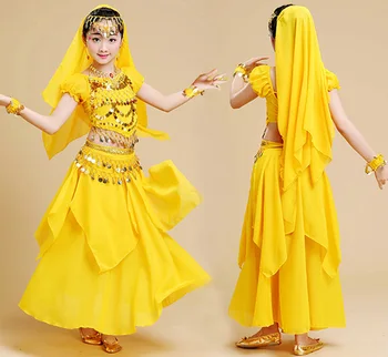 4PCS Vaikų Pilvo Šokio Kostiumai Mergina Rytų Scenos Šokiai, Kostiumai Nustatyti Mergina Indijos Šokių Suknelė Tiktų Šokio Spektaklis