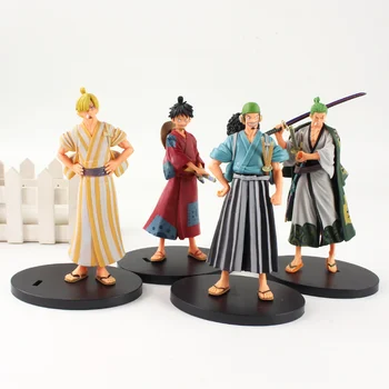 4styles 17-18cm Vienas Gabalas Luffy Usopp Sanji Zoro statulėlės, su dangčiu iš PVC Modelio Surinkimo Lėlės, Žaislai