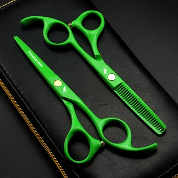 5.5 colių žali dažai Japonijos 440C Plaukų Žirklės Kirpti žirklėmis, profesionalios plaukų žirklės aukštos kokybės