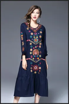 5 spalvas Pasirinkti Bohemijos Prarasti Medvilnės Suknelės iki 2018 m. Vasaros Suknelė Vintage Etninės Gėlių Aplikacija Paplūdimio Atostogų Atsitiktinis suknelės