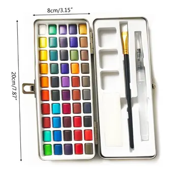 50 Spalvų Kieto Akvarelės Dažų Pigmentas Nustatyti Nešiojamų Metalo Langelį Pradedančiųjų Piešimo Meno Reikmenys