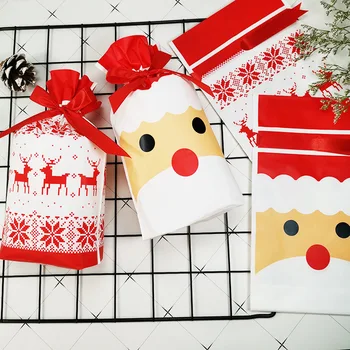 50 VNT./100 VNT Kalėdų dovanų maišelis atostogų apdailos maišelį saldainių, sausainių užkandis krepšys pakuotės maisto raišteliu pluoštas kišenėje