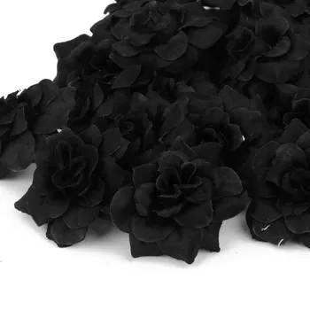 50 vnt Šilko Rožės Dirbtinis Vestuves, Klipai, Vestuvių Papuošimas, Gėlių Galvos (juoda)