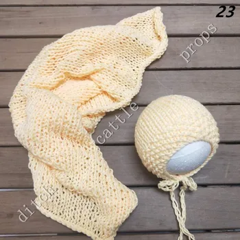50X50cm antklodė + hat， naujagimių fotografijos rekvizitai Amatų rankų Mezgimo Pieno Medvilnės variklio Dangtis, Kūdikių Fotografija drabužiai