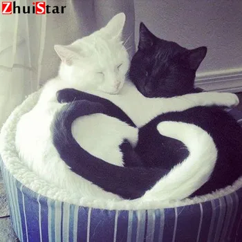 5D diamond siuvinėjimo black cat white cat love cross stitch mozaikos gyvūnų kvadratiniu diamond apdailos namų 