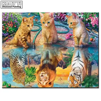 5d Diamond Tapybos Naujovių Katė, Tigras, Liūtas, Leopardas kvadratiniu Apvalus Deimantas Siuvinėjimo Kraštovaizdžio Diamond Mozaikos Menas Gyvūnai