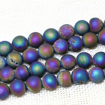 6-kaip 14mm natūralus vaivorykštinis violetinė eletroplate drusy onikso kristalų apvalūs karoliukai agat akmuo didmeninė juvelyrika priėmimo 15inch B1639