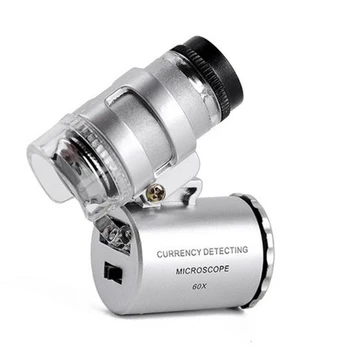 60X Mini Papuošalai Didinamojo stiklo, Mikroskopu Didinamąjį Su 2 Led Ir UV Kišenėje Juvelyras Loupe Zoom Įrankis