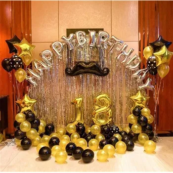 65pcs Suaugusių šalies aukso juoda juoda su gimtadieniu folija balionas 18 senus Suaugusiųjų ceremonija Osioms šalies apdailos foto rekvizitai