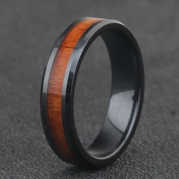 6mm pločio Juodosios Keramikos žiedais mens papuošalai Retro medienos grūdų žiedas Vestuvių Juostoje Dropshipping