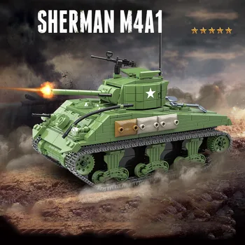 726PCS Karinės JAV M4 Sherman Tankas Blokai Karinės WW2 Bakas Armijos Karių Skaičiai Šalmas Ginklų dalių Plytas, Vaikams, žaislai