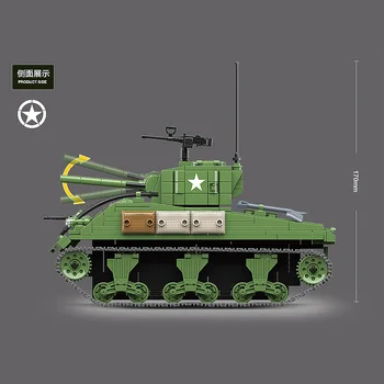 726PCS Karinės JAV M4 Sherman Tankas Blokai Karinės WW2 Bakas Armijos Karių Skaičiai Šalmas Ginklų dalių Plytas, Vaikams, žaislai