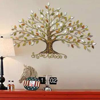 77/123CM Sienos Kabo Su Šviesa, Gyvybės Medžio, Geležies Metalo Lapų Ornamentu Skulptūros Europos Stiliaus Augalų Sienos Freskos Amatai