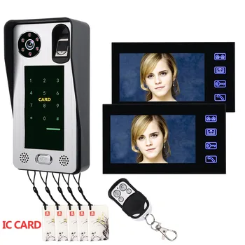 7inch pirštų Atspaudų IC Kortelės Laidinio Vaizdo Duris Telefono Ryšio 1000TVL IR Fotoaparato Atrakinti Vaizdo Domofonas Doorbell
