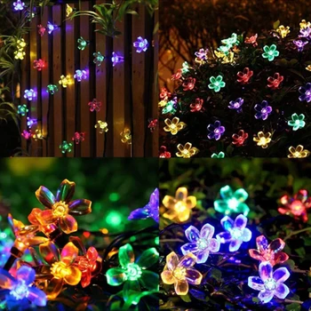 7m 50 LED Persikų, Gėlių Saulės Lempos Galios LED String Pasakų Žibintai 12V Vandeniui Saulės Girliandas Sodo Kalėdų Dekoro Lauko
