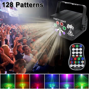 8 Skylių 128 modelius, LED Lazeris Projektų Šviesos Spalvinga UV Poveikio DJ Šviesos USB Įkraunama Mirksi žiburiai partijų Vestuvių deco