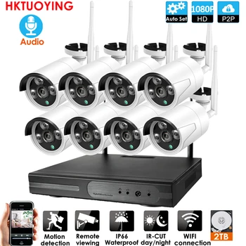 8CH Audio VAIZDO stebėjimo Sistema Belaidžio ryšio 1080P NVR, Lauko, patalpų P2P Wifi TL CCTV Saugumo Garso 2.0 mp IP kamerų Sistemos Priežiūros Rinkinys