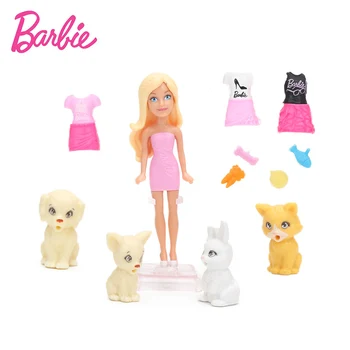 8cm Barbie Lėlės, Žaislai Rinkinys su Pet Šuo, Šunys Barbie Reikmenys, Drabužiai Suknelė, Batai Tiki Serijos Barbie Lėlės Žaislas FMK63