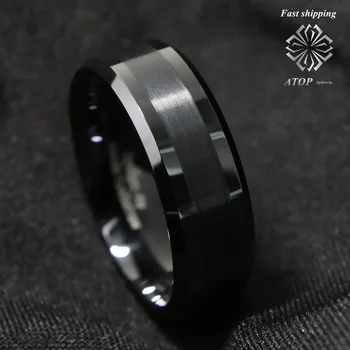 8Mm ANT Šepečiu Centro juodas Volframo Karbido žiedas Vestuvių Juostoje Mens Papuošalai