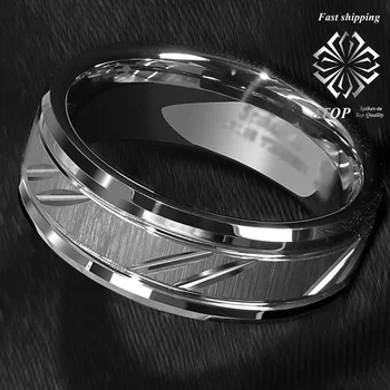 8mm Volframo Karbido Žiedas Silver leaf Naujas Šepečiu Stiliaus Vestuviniai Papuošalai ANT