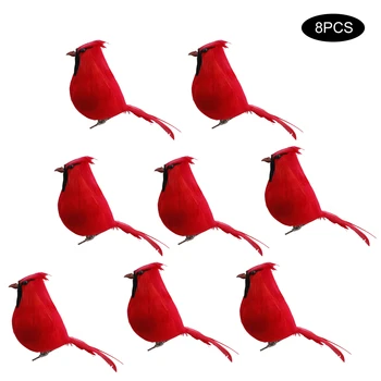 8pcs/daug Raudonos Plunksnos Dirbtinių Paukščių Tikroviška Mielas Paukščių Įrašą Kalėdų Eglutės Ornamentu Vestuves Namų Puošybai