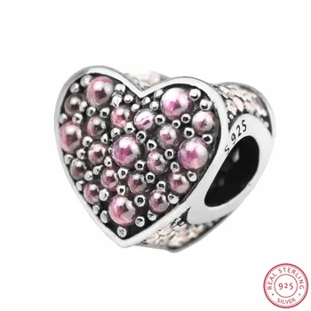 925 Sterling Silver Pink Apakinti Širdies Granulių Išreikšti Emocijas ar Pridėti Ryškių Stiliaus 