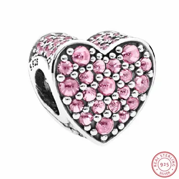 925 Sterling Silver Pink Apakinti Širdies Granulių Išreikšti Emocijas ar Pridėti Ryškių Stiliaus 