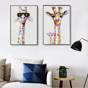 AAHH Drobė, Tapyba, Modernus Gyvūnų Nuotraukos Linksmas Animacinis Žirafa Šeimos Sienos Meno Plakatas Kambarį