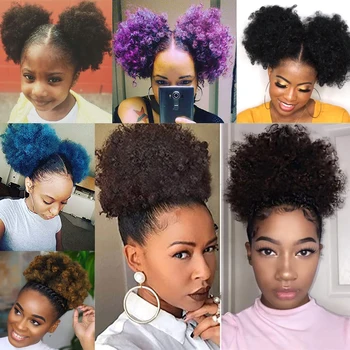 Afro Sluoksniuotos Sintetinių Plaukų Bun Chignon Hairpiece Moterų Raišteliu Plaukai Surišti Į Uodegą Keistą Garbanotas Šukuosena, Letena Įrašą Plaukų Priauginimas 8 Colių