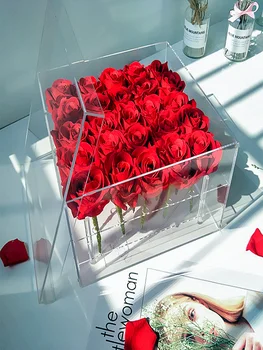 Akrilas Skaidri Daugiafunkcinis Organizatorius Rožių Gėlių Laikymo Dėžutė Su Dangčiu Valentino Dienos Dovana Floristas Gėlių Pakavimo Dėžės