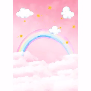 Allenjoy rožinis dangus fotografijos fonas vaivorykštinis debesis akvarelė baby shower mergina fone, photocall photobooth foto studija