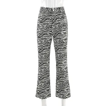 ALLNeon Moterų Ilgas Kelnes Zebra Modelis Liesas Tiesios Kelnės Derliaus Aukšto Liemens Kelnės Rave Festivalyje Kelnes E mergina Streetwear
