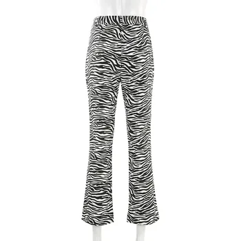 ALLNeon Moterų Ilgas Kelnes Zebra Modelis Liesas Tiesios Kelnės Derliaus Aukšto Liemens Kelnės Rave Festivalyje Kelnes E mergina Streetwear
