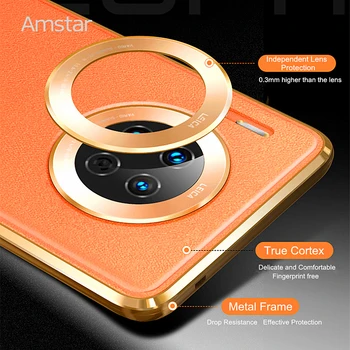 Amstar Metalo Magnetinių Adsorbcijos Atveju, Huawei Mate 30 Pro Odos Galinį Dangtelį + Grūdintas Stiklas Priekinis Dangtelis Objektyvo Apsauga