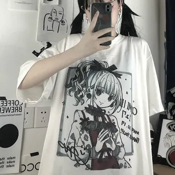 Anime Grafikos Balti Marškinėliai Moterims Harajuku Marškinėlius korėjos Tee Viršuje Kawaii Mielas Drabužius T-shirt Mergina Drabužių