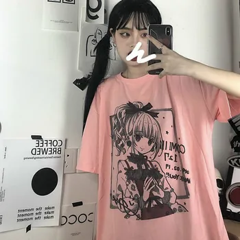 Anime Grafikos Balti Marškinėliai Moterims Harajuku Marškinėlius korėjos Tee Viršuje Kawaii Mielas Drabužius T-shirt Mergina Drabužių