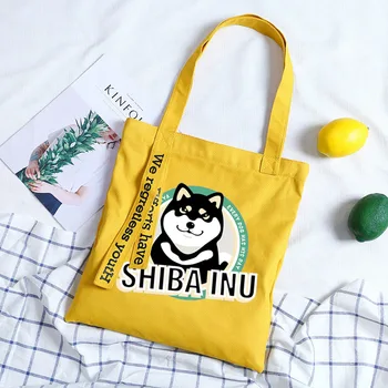 Anime Shiba Inu Doge Šuo Spausdinti Moterų Rankinės Drobės Messenger Maišeliai Ponios Nešti Pečių Krepšiai Moters Rankinės