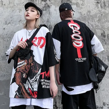 Aolamegs vyriški Marškinėliai Gatvės Hip-Hop Negabaritinių Visas rungtynes, Raidė Nuotrauką Spausdinti Spalvinga Mados Mėgėjams Vasaros Streetwear