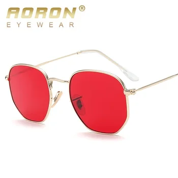 AORON mažas kvadratas akiniai nuo saulės vyrams aukso plonas metalinis rėmas mėlyna žalia tonuoti raudonos saulės akiniai moterims 2018