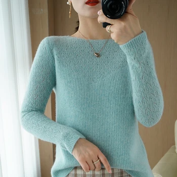 Apvalios kaklo kašmyro megztinis moterų rudenį ir žiemą, naujas savęs auginimo universalus tuščiaviduriai mezgimo vilna, žemiausią marškinėliai