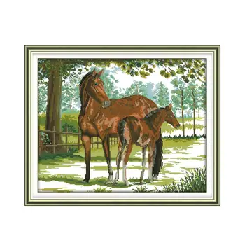 Arklių motina ir sūnus kryželiu rinkinys 18ct 14ct 11ct skaičius atspausdinta drobė siūlės siuvinėjimo 