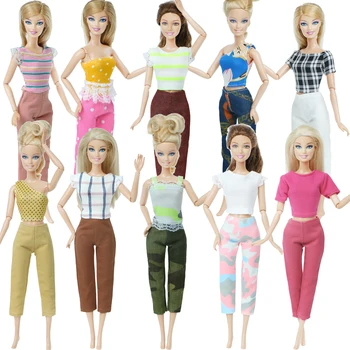 Atsitiktinis 10 Vnt = 5x Palaidinė + 5x Nuosėdos Kelnės Kelnės Lady Komplektus Mergina Kasdien Dėvėti Lėlių Priedai Drabužius Barbie Lėlės
