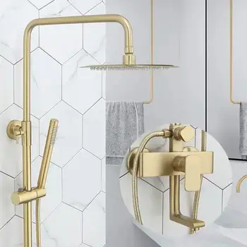 Aukso teptuku dušo nustatyti, vonios sienelės aukso teptuku dušo maišytuvas prabangus vonios kambarys teptuku aukso sieninis dušo maišytuvas voniai karšto ir šalto bakstelėkite